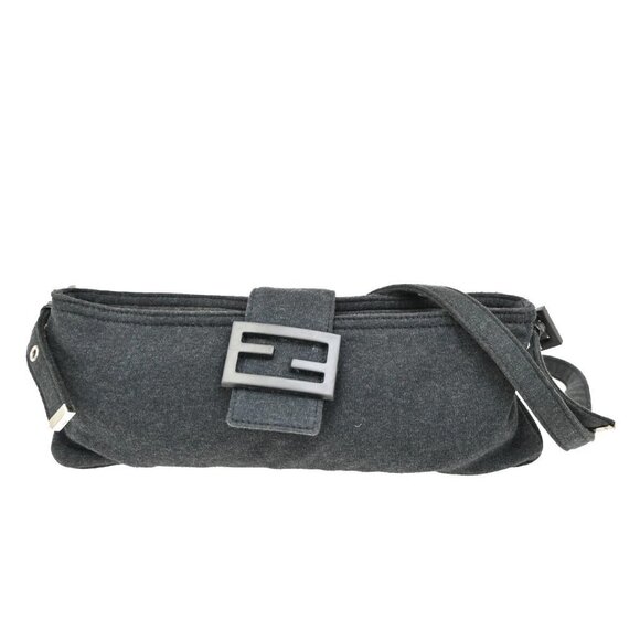 FENDI Logo Shoulder Bag Canvas Leather Gray SHW Italy 32EE760 - Picture 1 of 16